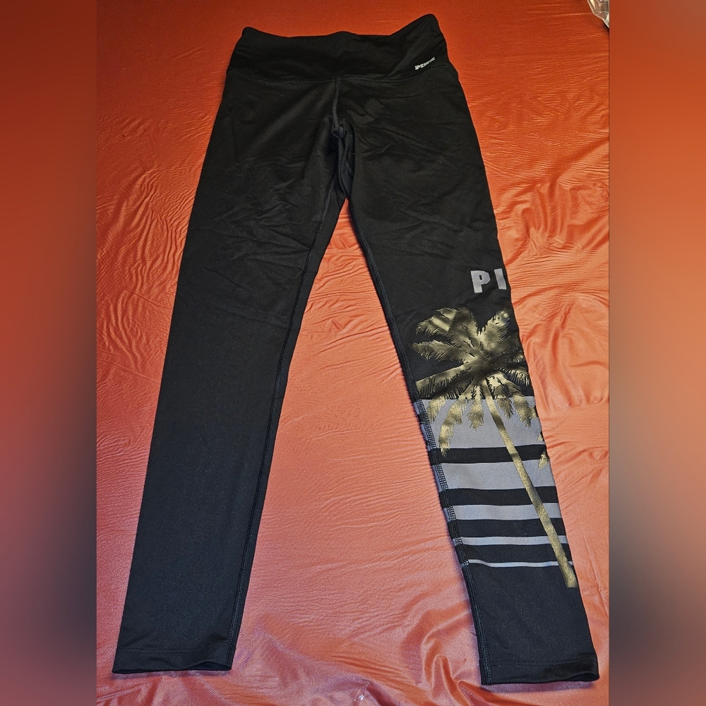 Victoria Secret Pink Ultimate Collection Leggings szS Metallic Palm Tree Lk New